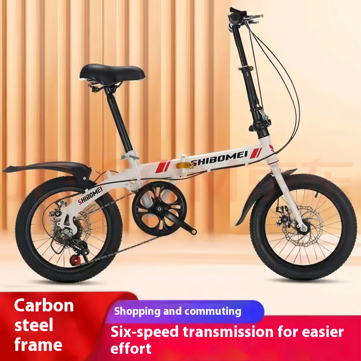 Foldable bicycle, 12-inch small bike for boys and girls, portable and ultra-light transmission with disc brakes