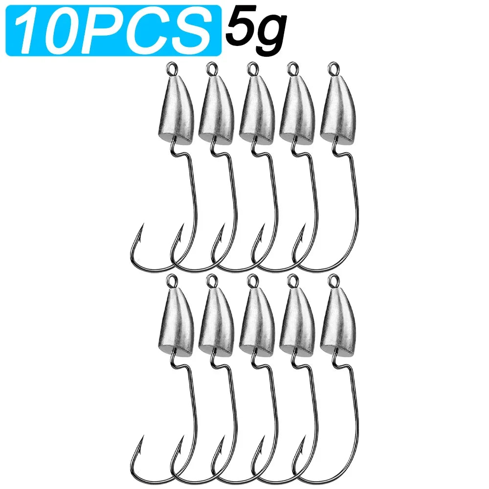 10PCS Metal Jig Head Worm Hook 3.5g 7g 10g 20g Weight Crank Fishhooks Gear Sinker Pesca for Lure Texas Rig Fishing Tackle Kit
