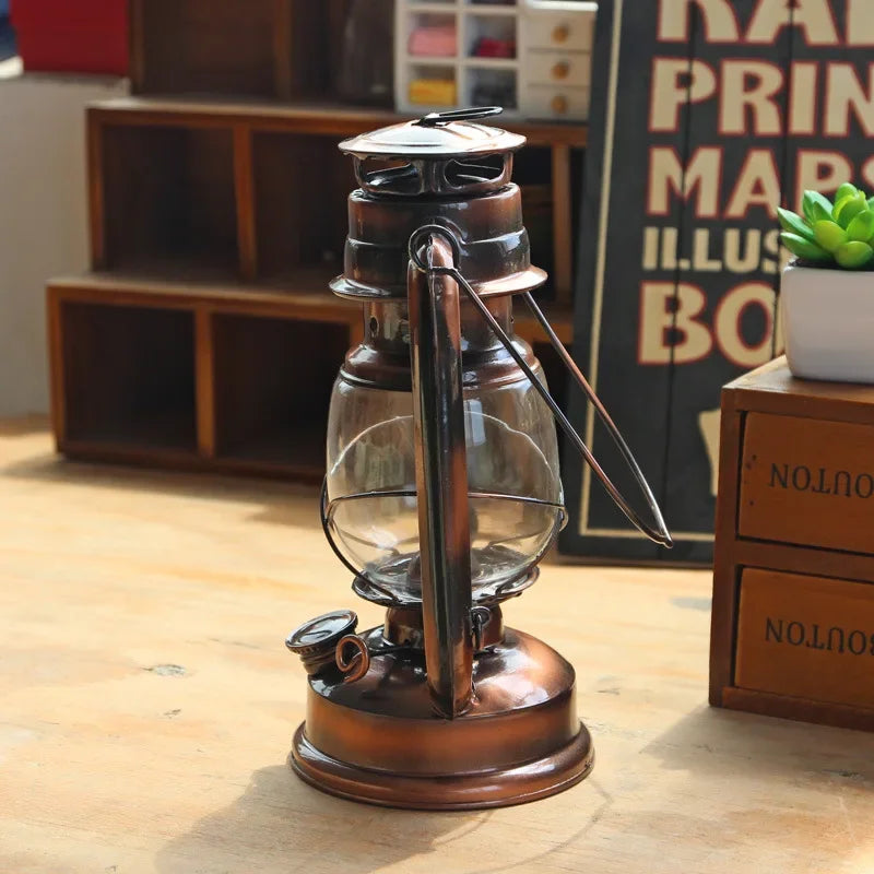 19/25cm Retro Classic Wrought Iron Lamp Lanterns Wick Portable Lights Oil Lantern Camping Hiking Home Decor