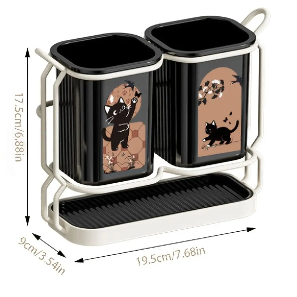 Cute Cat Kitchen Storage Basket Durable Organizer Cutlery Holder Standing No-drill Tableware Drainer Household