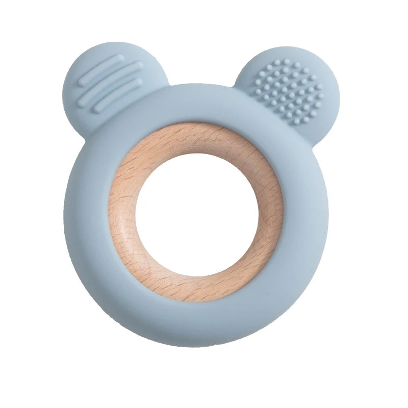 1PC Baby Silicone Wooden Teether Ring Cute Bear Infant Nursing Teething Toys Newborn Health Care Chewing Toy Baby Accessories