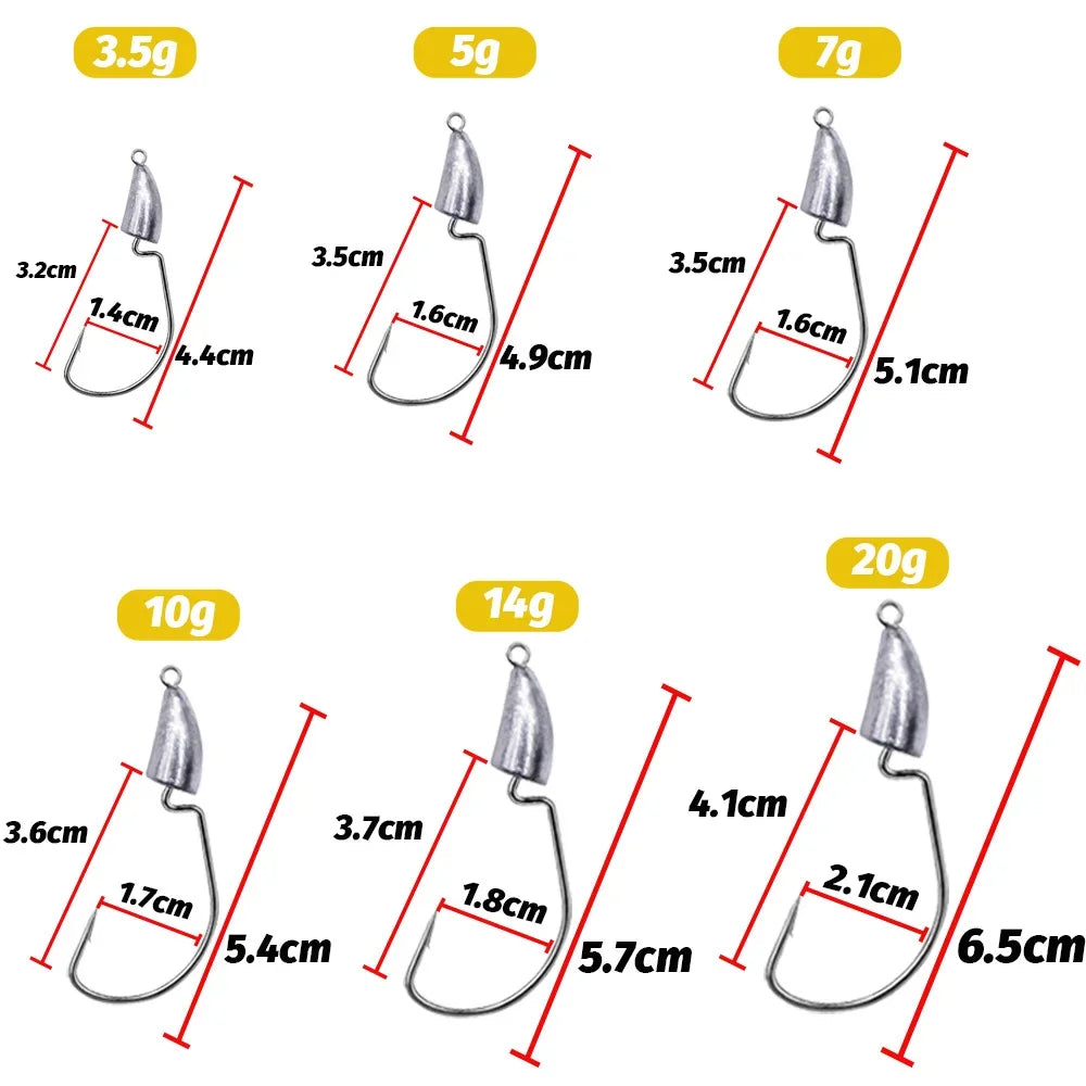 10PCS Metal Jig Head Worm Hook 3.5g 7g 10g 20g Weight Crank Fishhooks Gear Sinker Pesca for Lure Texas Rig Fishing Tackle Kit