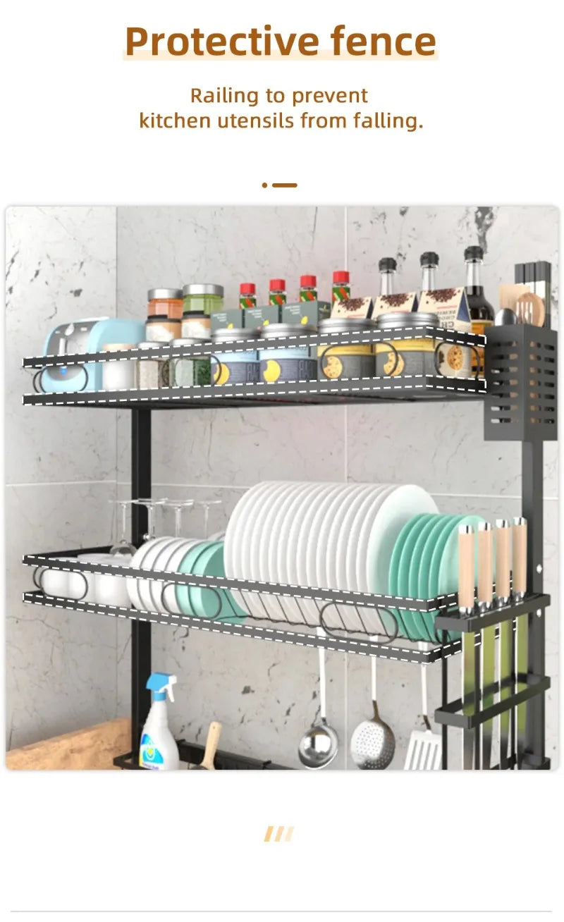 Kitchen Storage Shelf Above The Sink Bowl Draining Rack Multifunctional Dish Knife Rag Spoons Sink Rack Set  Organizer Kitchen