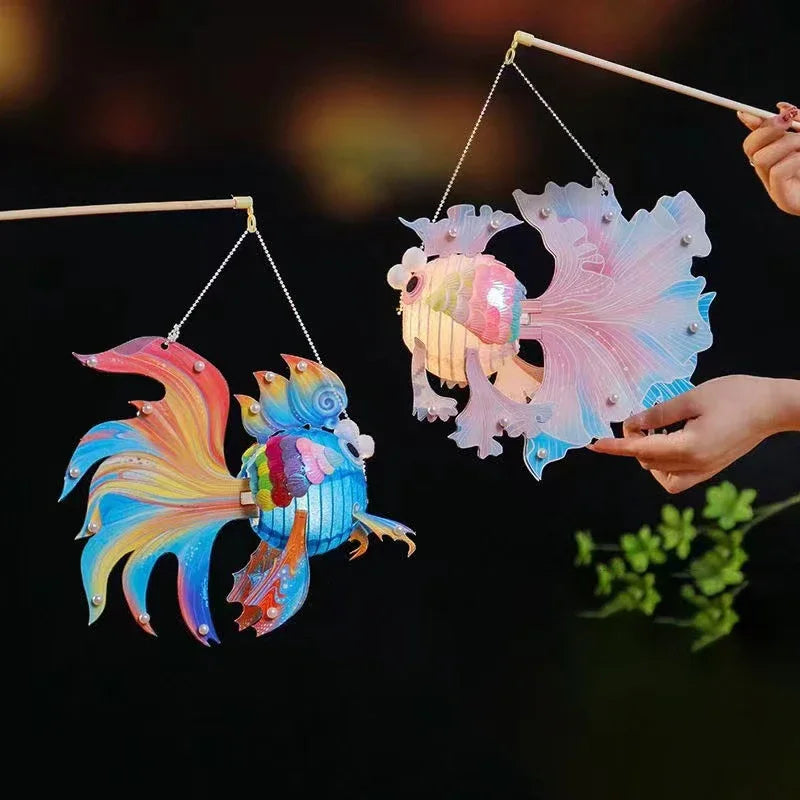 LED Light Kids Mid-Autumn Festival Lantern Blessings Handmade Fish Glow Handheld Lantern Portable Glowing Koi Carp Fish Lantern