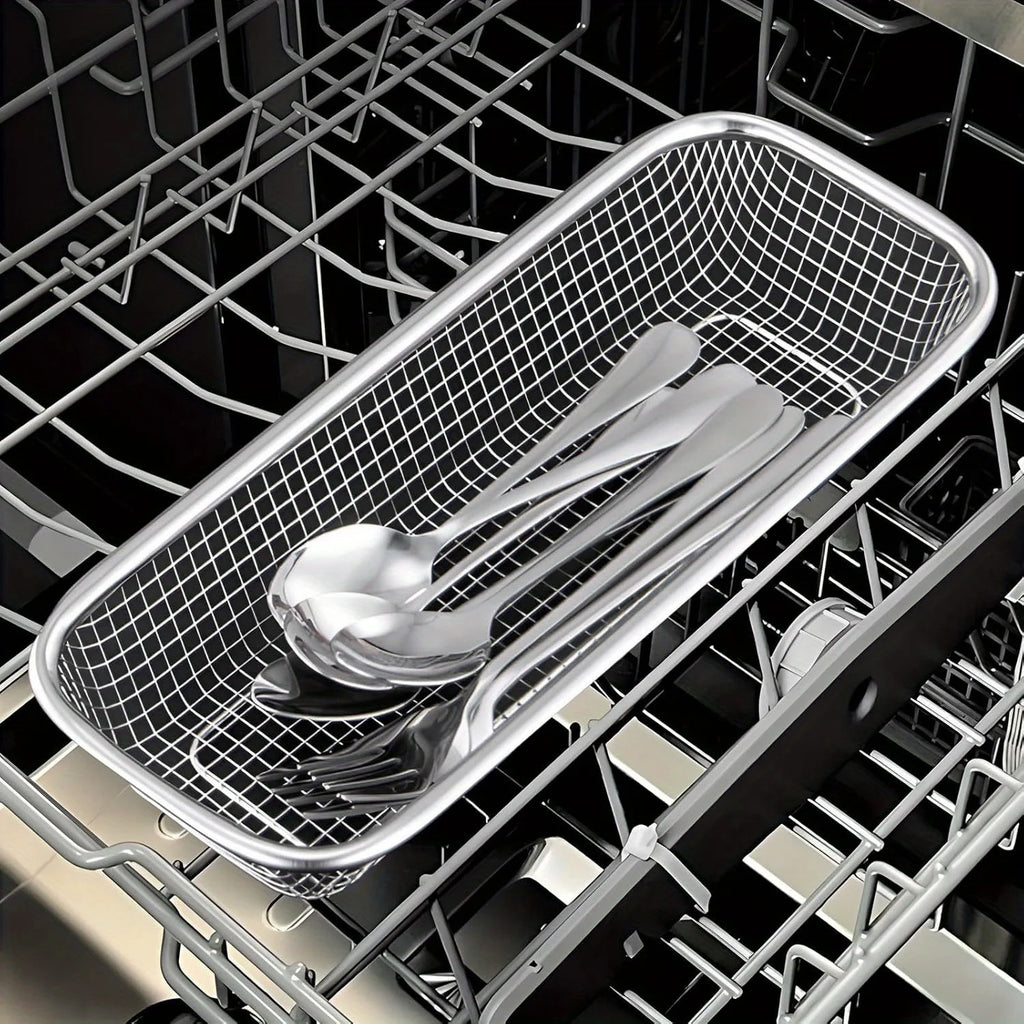 1pc Kitchen Storage Rack - Compact Dishware and Utensil Stand with Drainage Basket