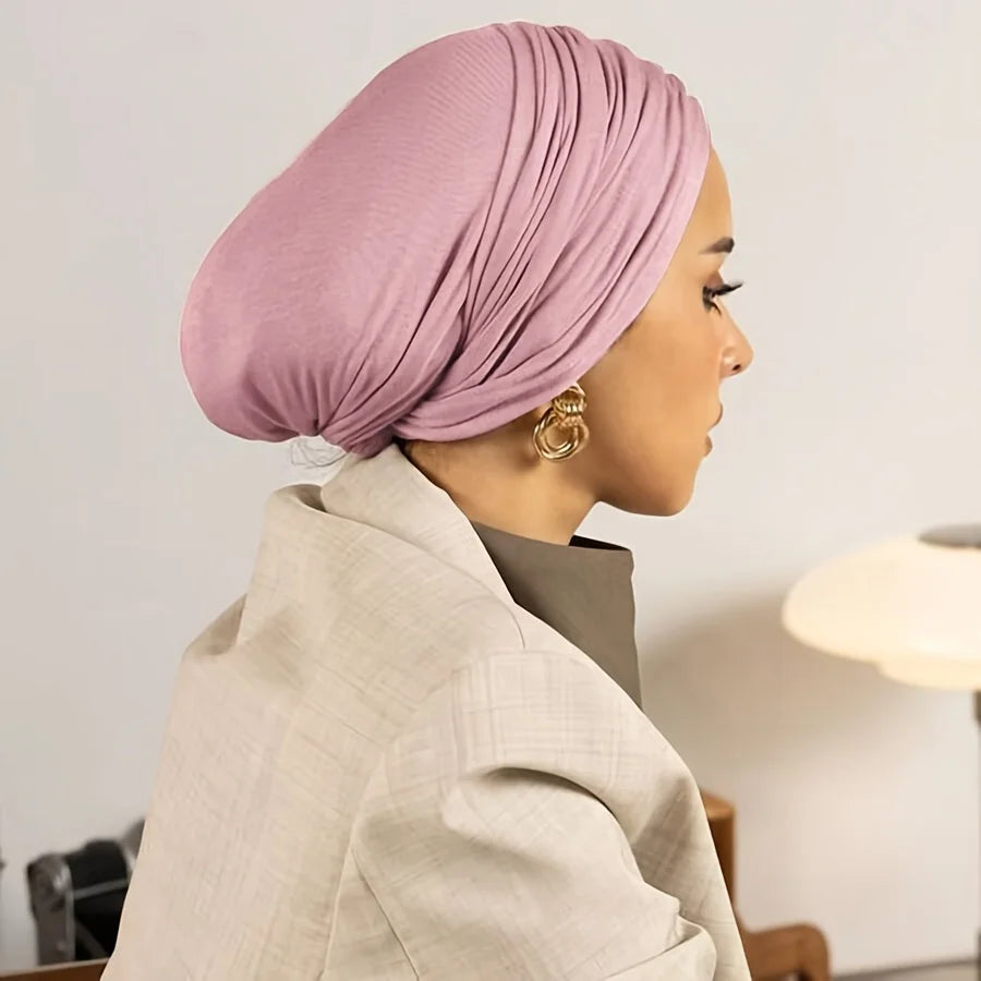 1Pc Islamic Muslim Tie Solid Color Headscarf, Ethnic Retro Style Headscarf, Adjustable Elasticity, Suitable for All Seasons