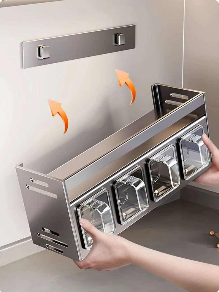 1 Equipped Kitchen Seasoning Shelf, No Drilling, Wall Hanging, Countertops, Cabinets, Multi-Functional Seasoning Storage Shelf