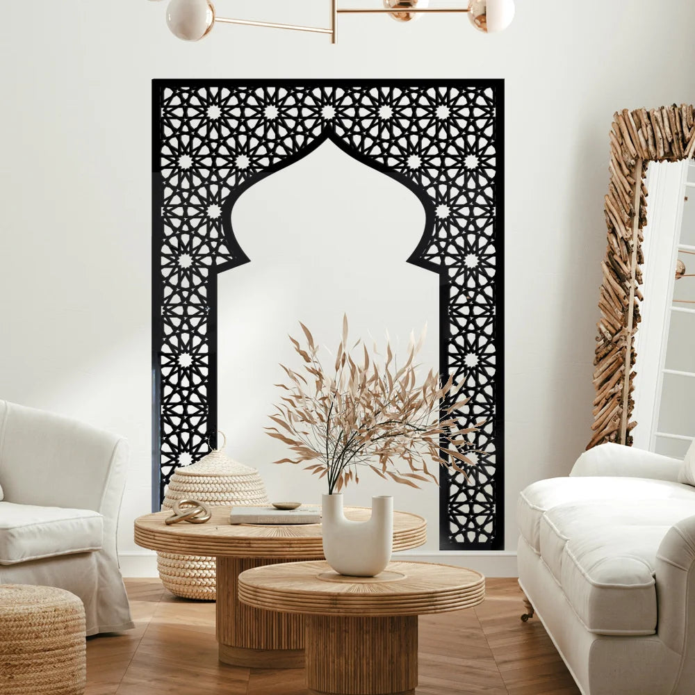 Islamic Arch Mirror Wall Sticker Gold Acrylic 3D Mosque Frame Decal With Geometric Pattern Ramadans Festival Home Decor Accent