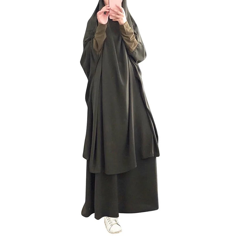 Eid Women Long Khimar 2 Piece Set Prayer Garment Djellaba  Abaya Muslim Ramadan Gown Dubai Arab Islamic Niqab Burka Jubah Jilbab