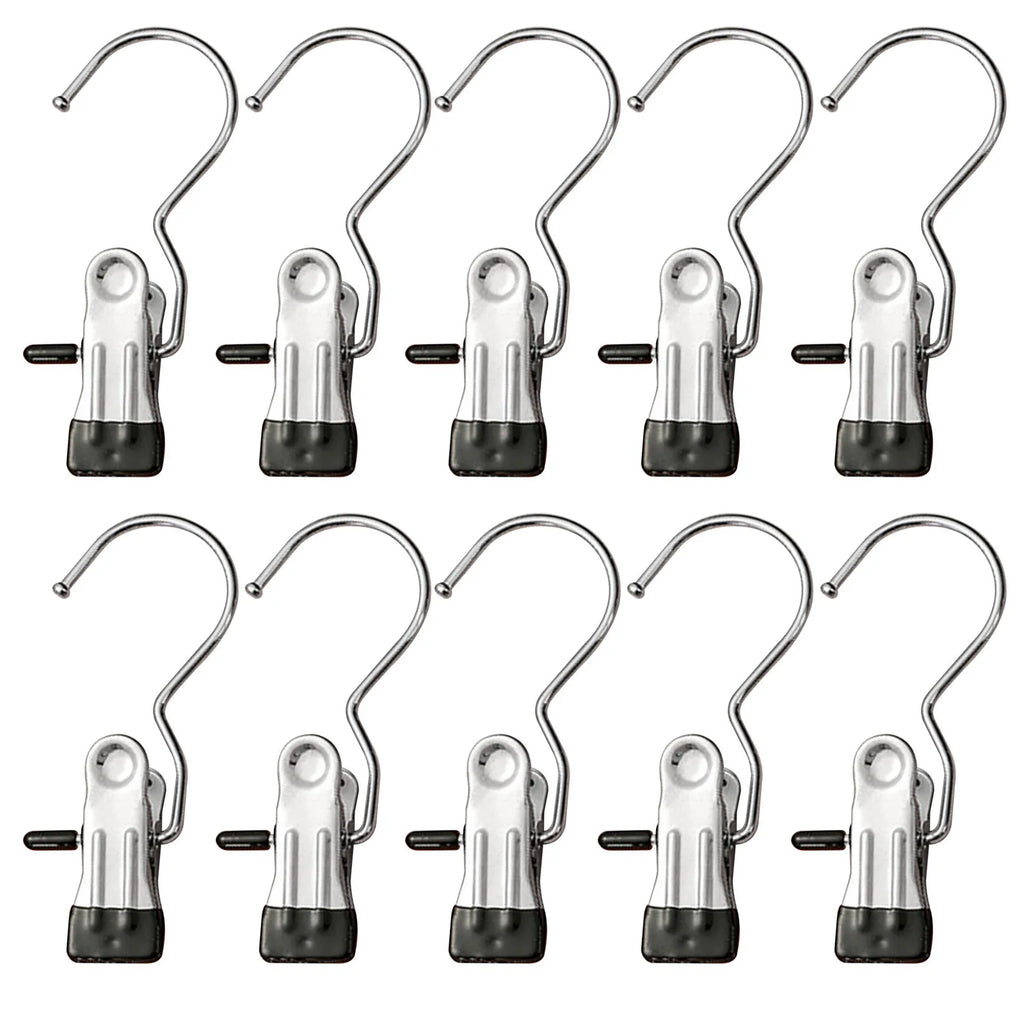10pcs Stainless Steel Clothespins Laundry Clothes Pegs With Hook Portable Hanging Clothes Clip Wardrobe Clothes Organizer Hanger