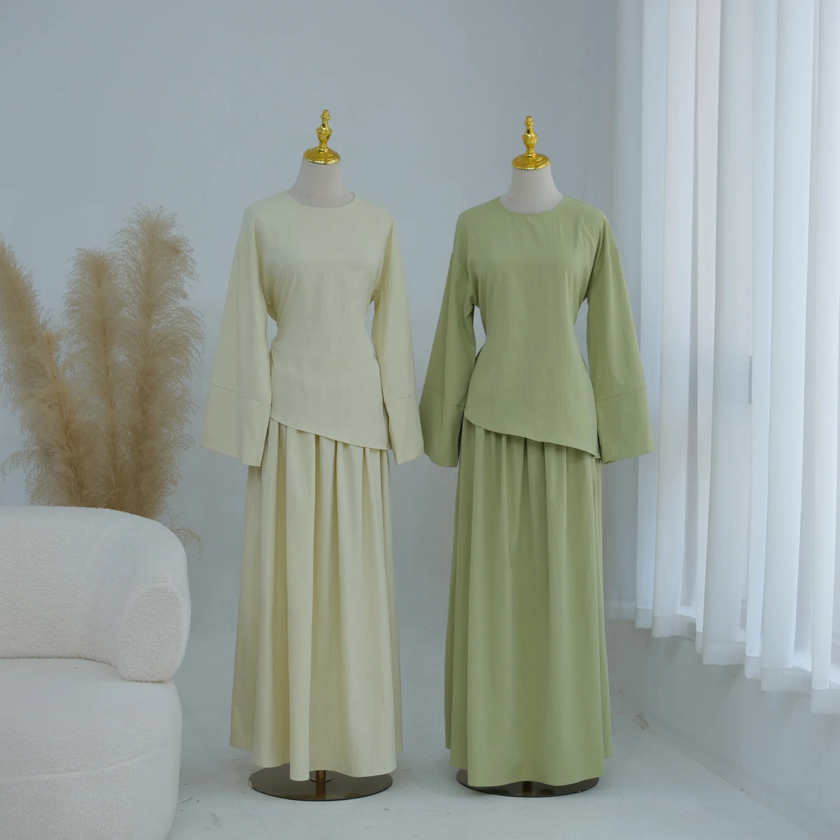 Elegant Muslim Women 2 Piece Abaya Set Ramadan Modest Summer Daily Turkey Top and Skirt Suit Islamic Casual Outfit for Eid