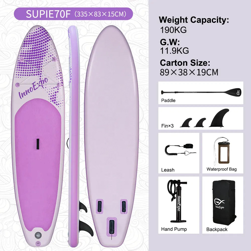 InnoExpo Inflatable Paddling Board Surf Sup Stand Up Paddling Board Non-Slip Water Sport Paddle Board 320*83*15 with Accessories