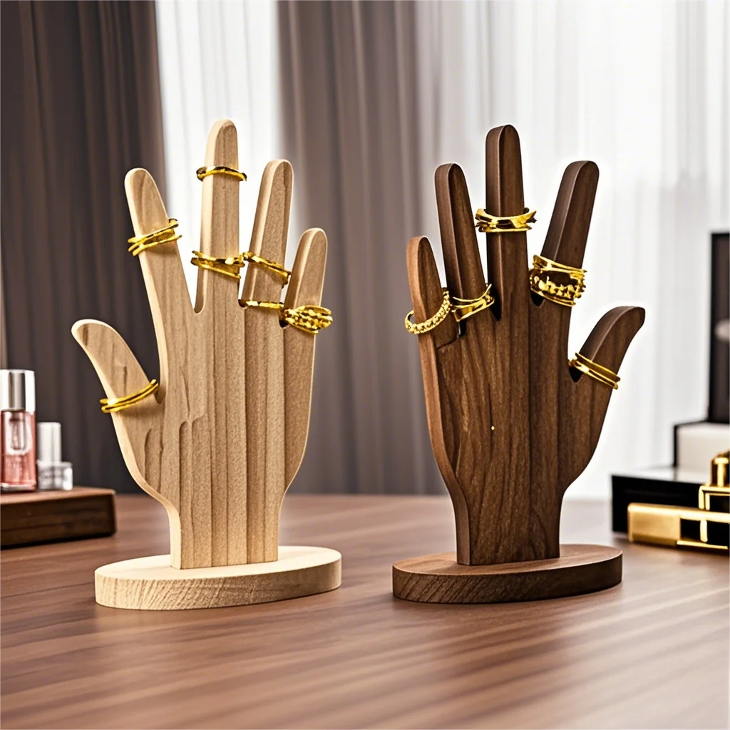 Handförmiger Schmuckständer, Multifunktionales Schmuckregal, Fingerhand-Display für Armbänder, Holzringhalter, Handringhalter