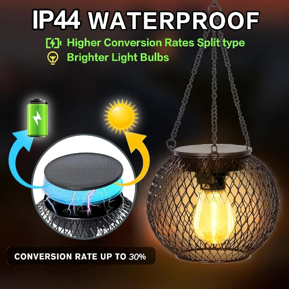 1/2PCS Outdoor Solar Lantern IP44 Waterproof Solar Powered Metal Hanging Lights for Garden Patio Deck Paths Decorative Lighting