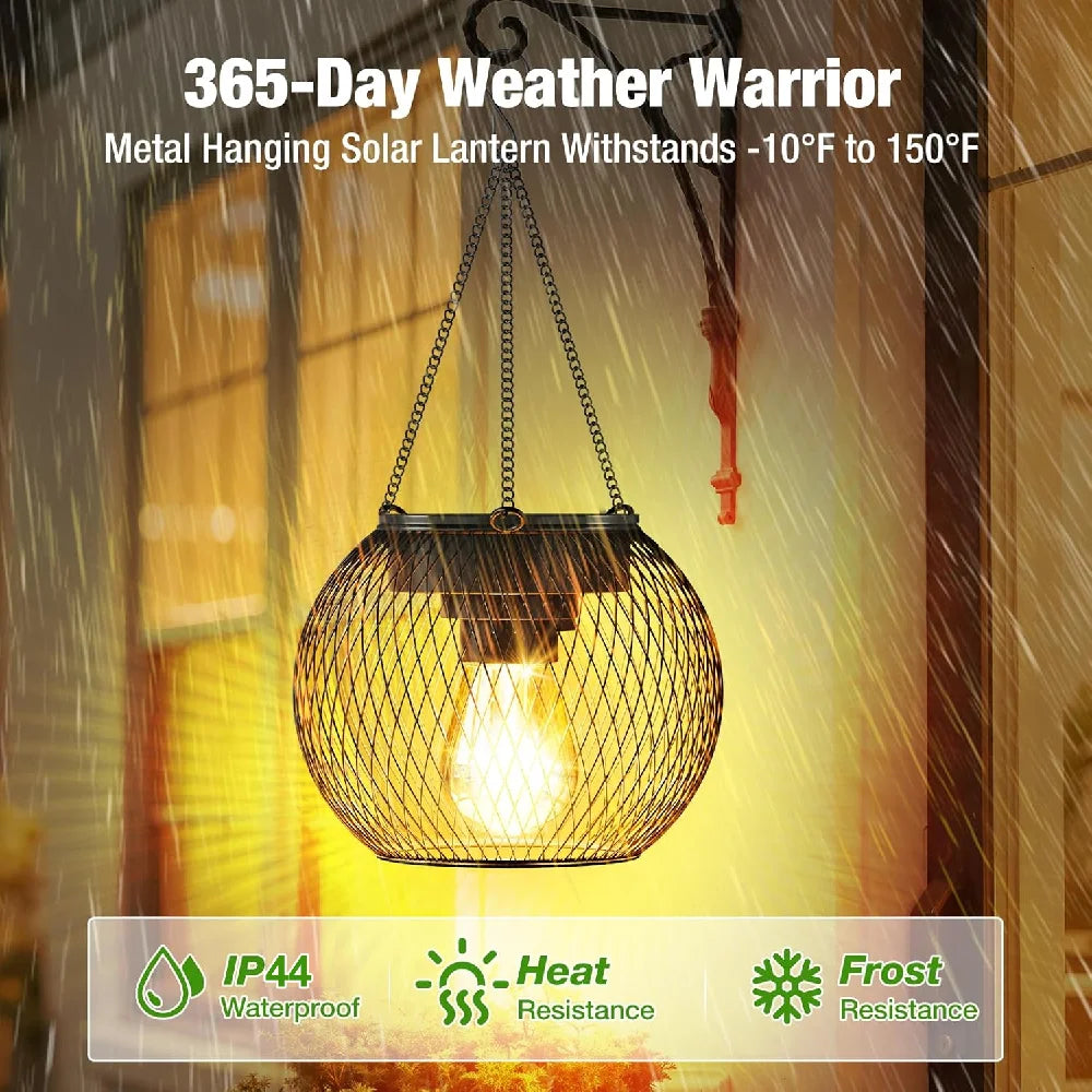 1/2PCS Outdoor Solar Lantern IP44 Waterproof Solar Powered Metal Hanging Lights for Garden Patio Deck Paths Decorative Lighting