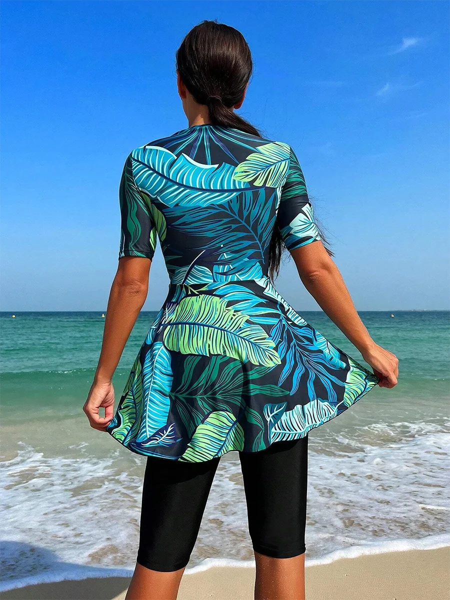 3PCS Floral Modest Burkini Femmes Women Muslim Swimwear Burkini Islamic Swimsuit