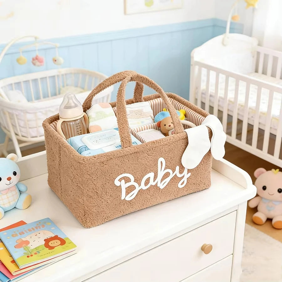 eddy Fleece Baby Diaper Caddy Organizer Portable Nursery Storage Basket for Diapers Wipes Toys Changing Bag