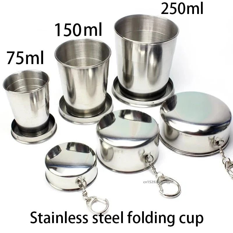1pc Stainless Steel Retractable Cup Outdoor Travel Toiletry Cup Portable Creative Compression Cup Mini Handy Cup Folding Cup