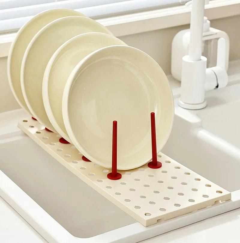 Kitchen Organizer Dish Draining Drying Rack Telescopic Multifunctional Plate Bowl Stand Storage Drawer Space Saving Holder