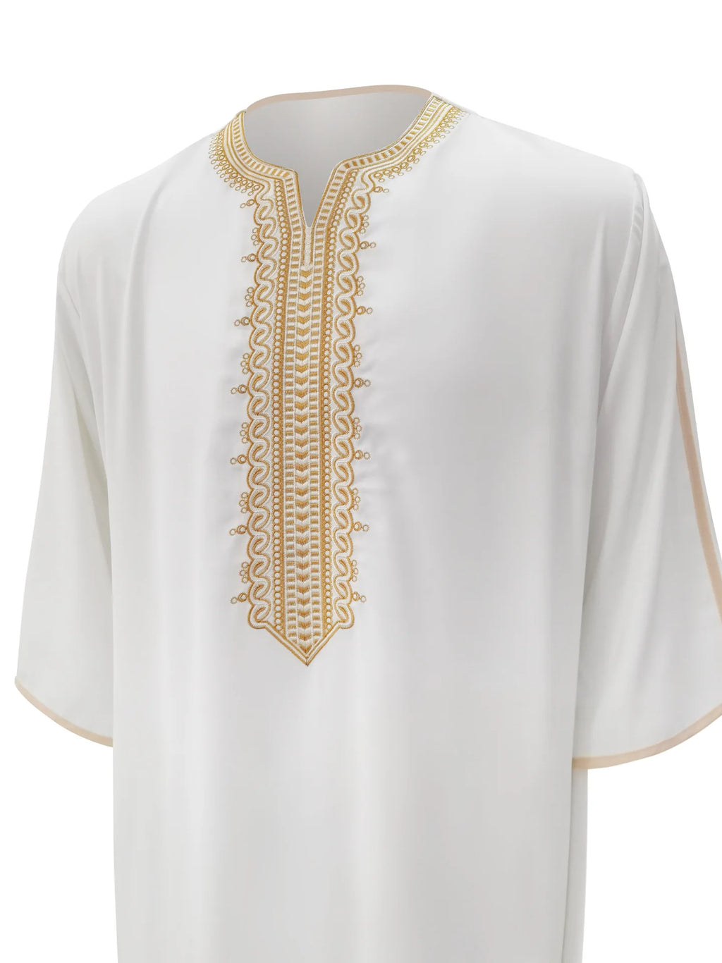 2026 Ethnischer Stil Muslimische Kleidung Eid Nahost-Robe Herren Thobe Arabischer Islamischer Kaftan mit Tasche Lose Lässige Bestickte Abayas