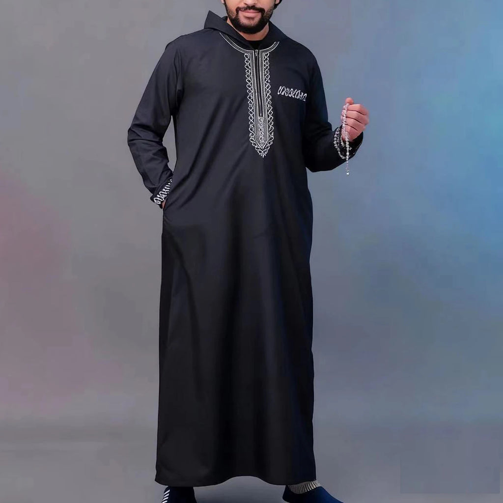 New Islamic Muslim Men's Thobe Long-sleeved Classic Embroidery Robe Arabic Ethnic Style Men's Casual Formal Robe Prayer Dress