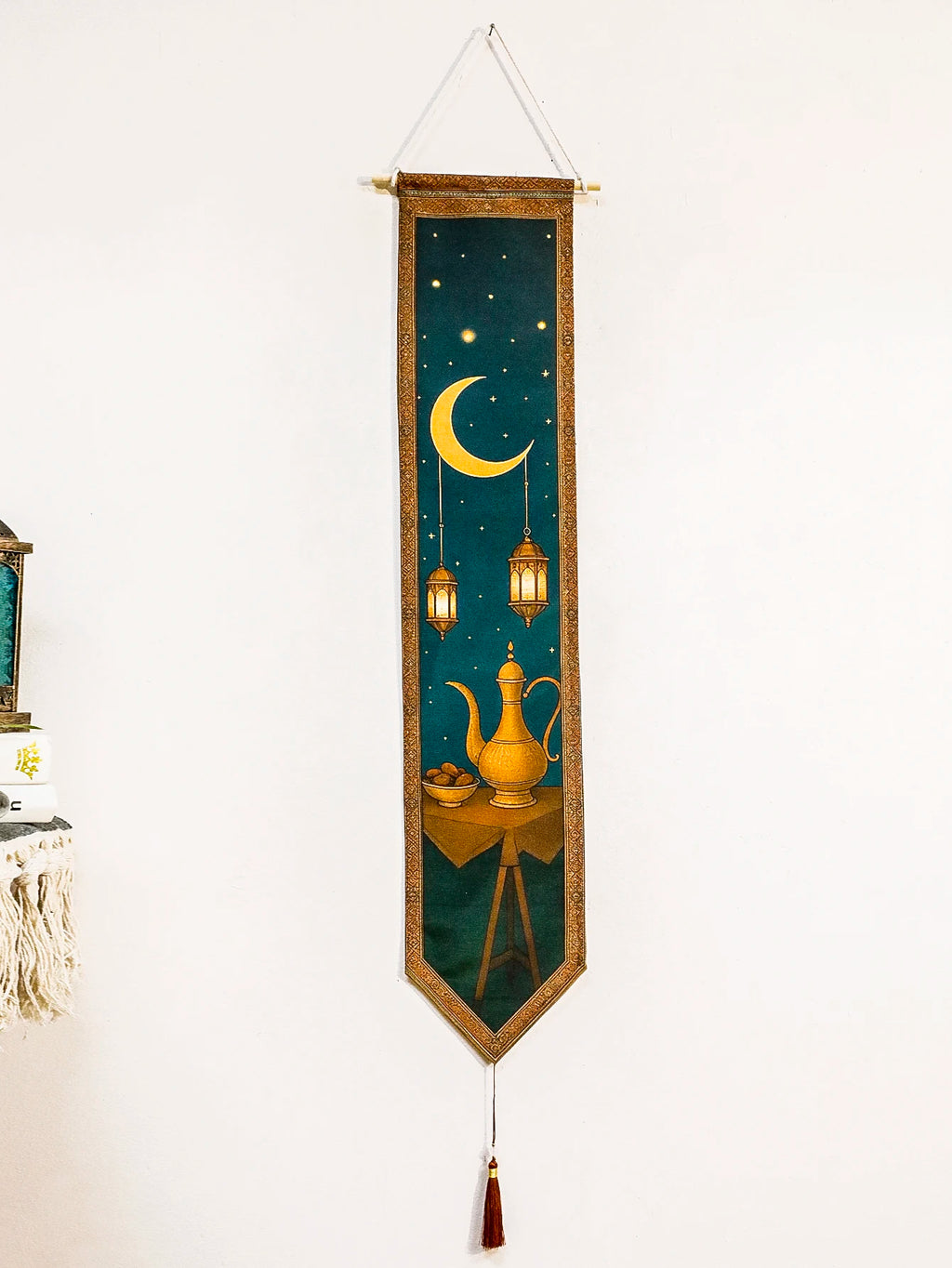 Islamic Ramadan Wall Banner Moon Lantern Mosque Tapestry for Eid Mubarak Kareem Muslim Festival Home Decor Hanging Ornament Gift