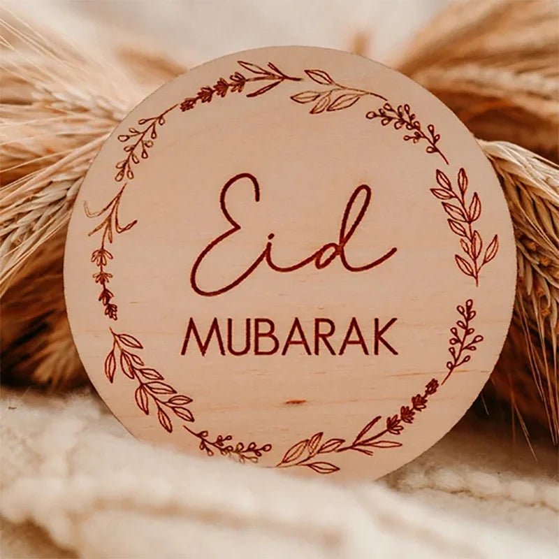 Islamic Wooden Milestone Card Muslim First Eid 1st Ramadan Kareem Photo Props Baby Shower Eid Mubarak Gift Newborn Shooting