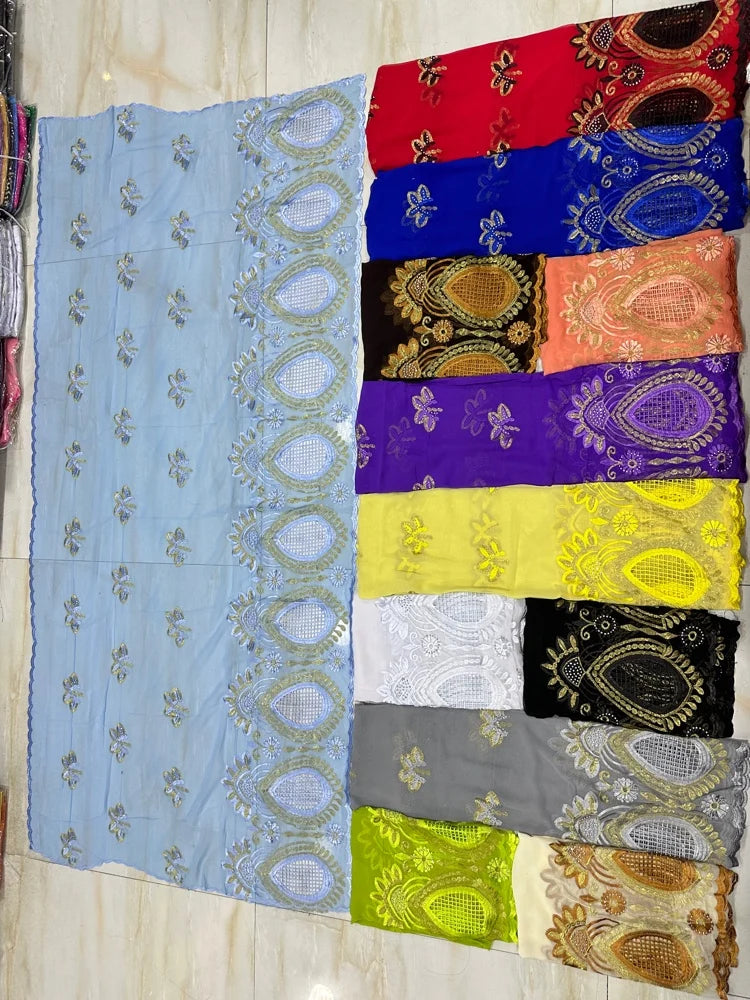 Fashionable Islamic New 2025 Dubai African Chiffon Hijab Pashmina Large Embroidered Shawl for Muslim Women Turban Headscar