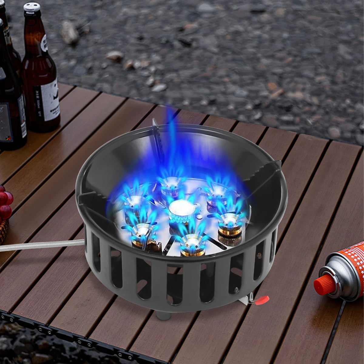 21000W Portable Butane Camping Stove Outdoor Burner with 2 Adapters Gas Stove Propane Portable Stove for Outdoor Frying Boiling