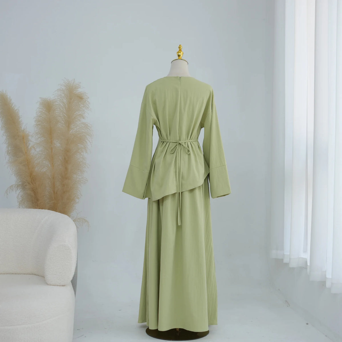 Elegant Muslim Women 2 Piece Abaya Set Ramadan Modest Summer Daily Turkey Top and Skirt Suit Islamic Casual Outfit for Eid