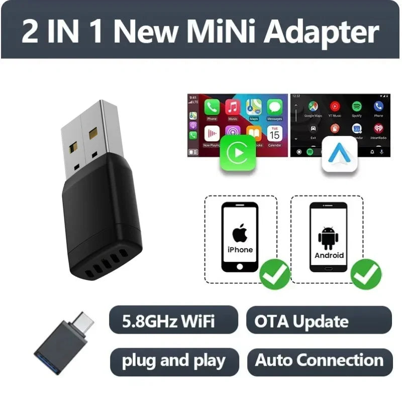 Wireless Adapter Smart Wireless CarPlay Android Auto USB Dongle WiFi Bluetooth Auto Connection OTA Upgrade für Original-Autos