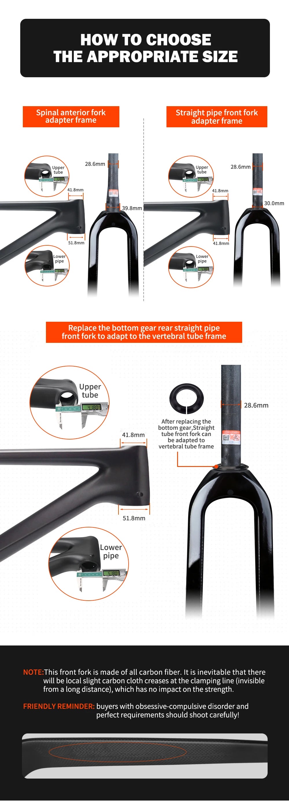 TOSEEK MTB Fork Full Carbon Fiber Bike Front Fork 26/27.5/29" Rigid Bicycle Fork Straight Tube 560g Carbon Lightweight Bike Fork