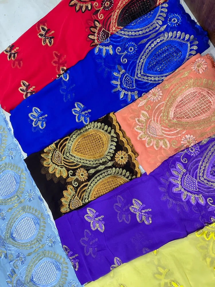 Fashionable Islamic New 2025 Dubai African Chiffon Hijab Pashmina Large Embroidered Shawl for Muslim Women Turban Headscar