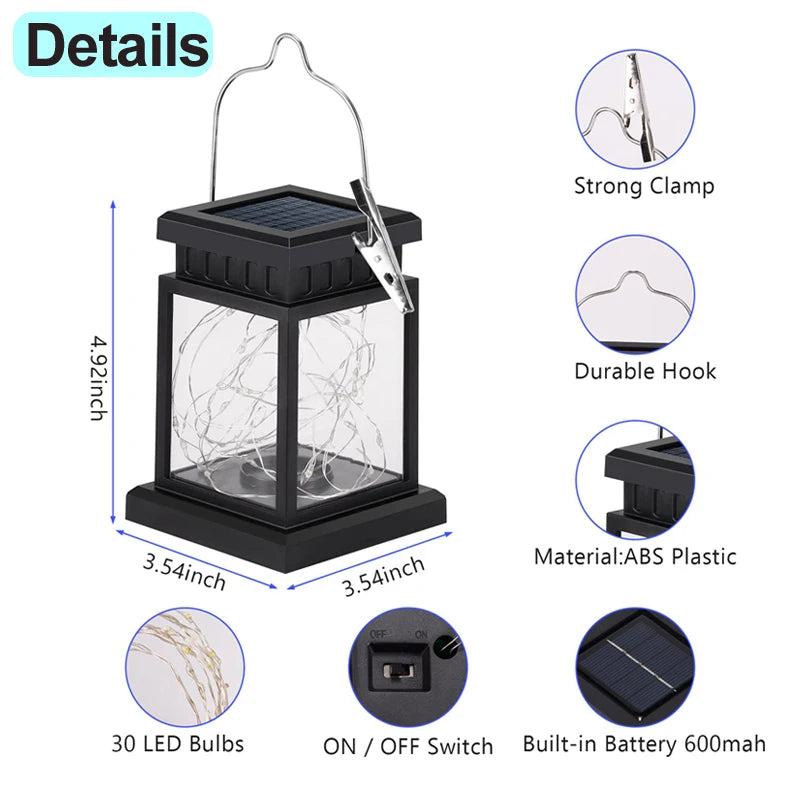Solar Palace Lantern Hanging Candle Lamp Outdoor LED Waterproof Lights for Garden Patio Yard Lawn Landscape Vintage Lantern Deco