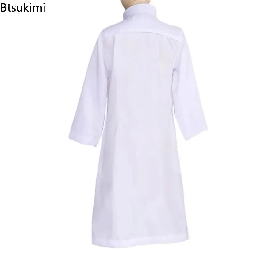 New Islamic Kaftan Children Jubba Thobe Muslim Boys Abaya Kids Burqas White Arab Stand Collar Long Sleeved Robe Muslim Fashion