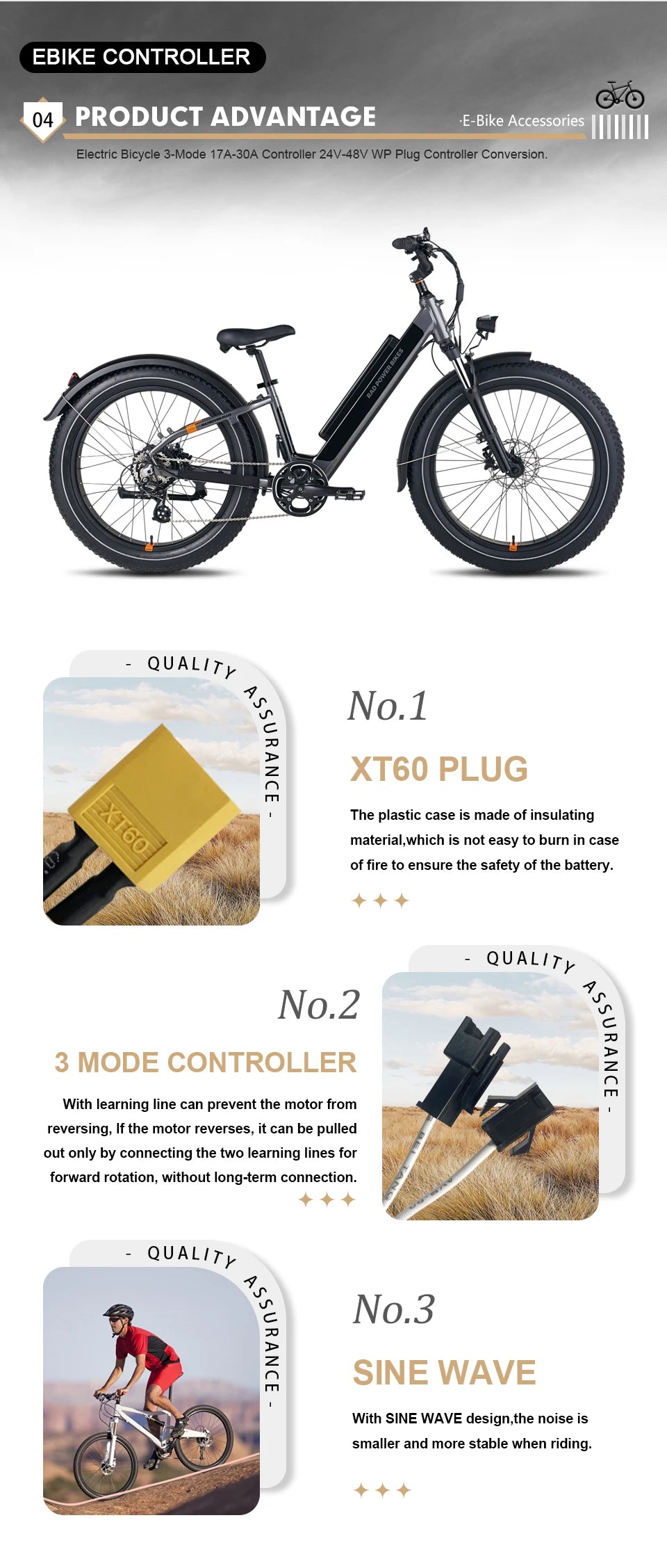 17A26A30A Ebike Brushless Motor Controller 350W/750W/1000W Sinewave Controller G51 LCD Display UART2 Protocol for Scooter E-Bike