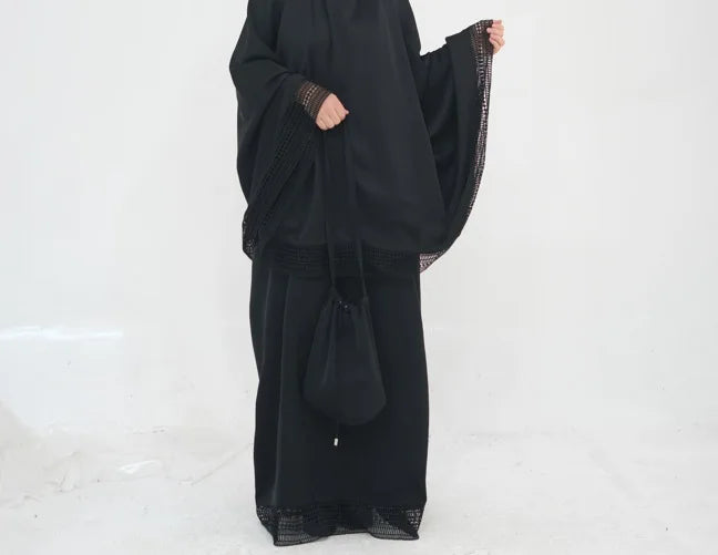 Complete Women's Islamic Prayer Outfit Set (4 Items) Includes Prayer Rug Carry Case Modest Abaya Dress and Khimar Headscarf