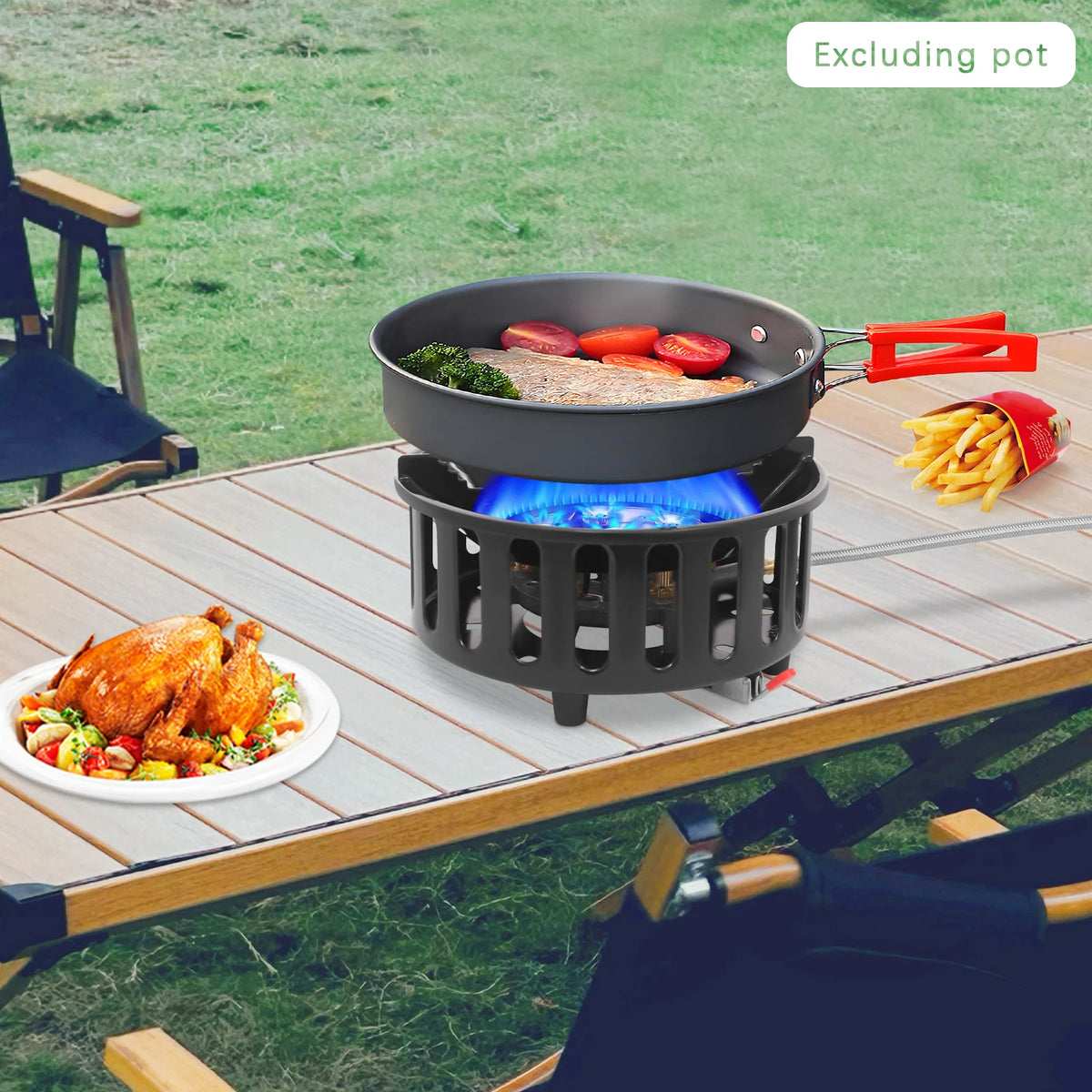 21000W Portable Butane Camping Stove Outdoor Burner with 2 Adapters Gas Stove Propane Portable Stove for Outdoor Frying Boiling