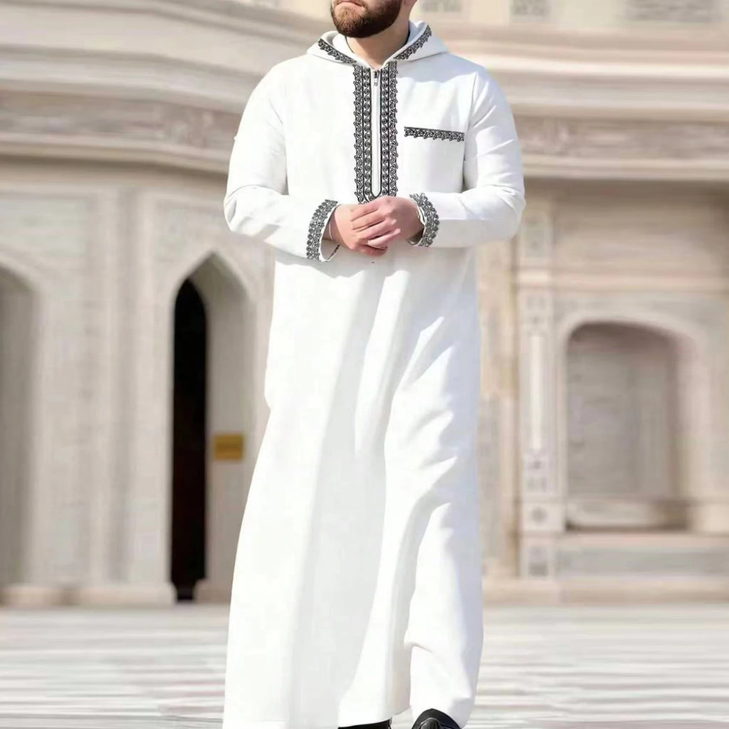 New Islamic Muslim Men's Thobe Long-sleeved Classic Embroidery Robe Arabic Ethnic Style Men's Casual Formal Robe Prayer Dress