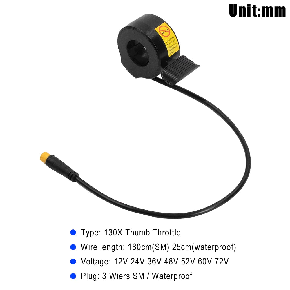 Thumb Throttle Electric Bike 130X Thumb Throttle ebike 24V 36V 48V 60V 72V 3 Pin Waterproof/WP Plug Connector Electric Scooter