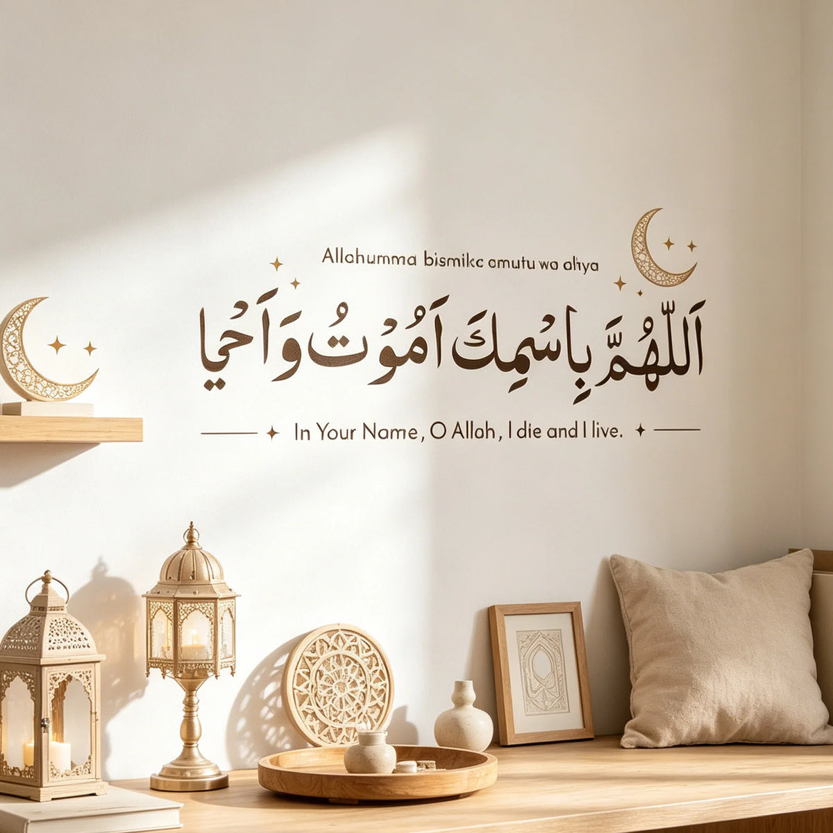 Islamic Doorway Dua Wall Decal - Allahumma Bismika Arabic Calligraphy Sticker,Peel and Stick Removable Vinyl Muslim Home Decor