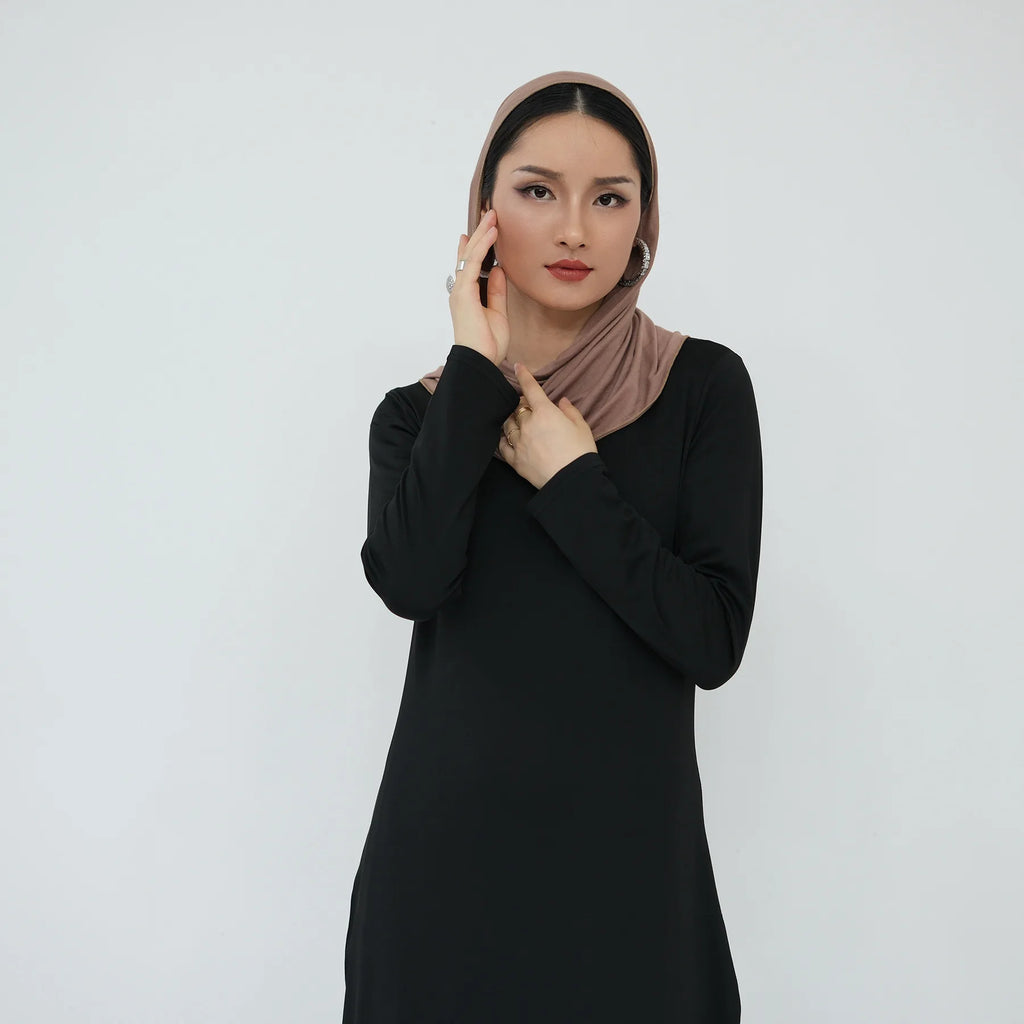 2025 Ramadan Muslim Women Abaya Islamic Stretch Underskirt - Solid Milk Silk Layering Dress Modest Elastic Inner Slip
