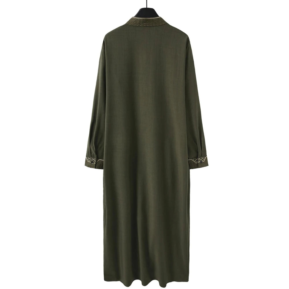 New Islamic Muslim Men's Thobe Long-sleeved Classic Embroidery Robe Arabic Ethnic Style Men's Casual Formal Robe Prayer Dress