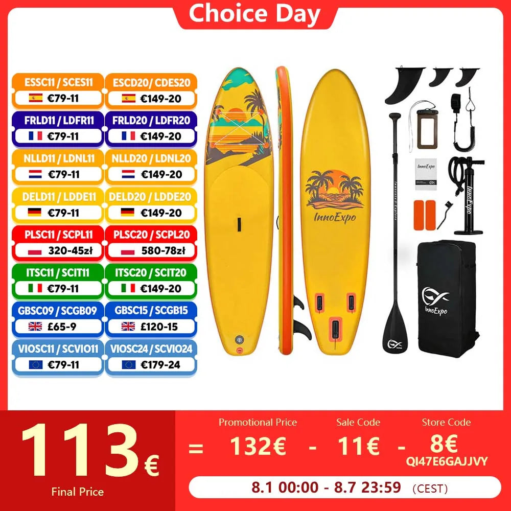 InnoExpo Inflatable Paddling Board Surf Sup Stand Up Paddling Board Non-Slip Water Sport Paddle Board 320*83*15 with Accessories