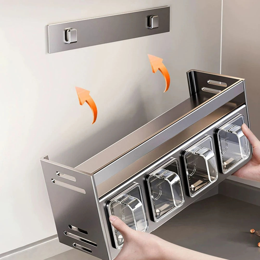 1 Equipped Kitchen Seasoning Shelf, No Drilling, Wall Hanging, Countertops, Cabinets, Multi-Functional Seasoning Storage Shelf