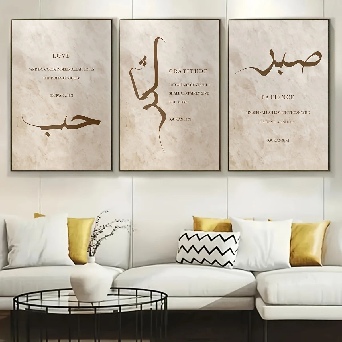 3pcs/set of Islamic Art Canvas Prints Muslim Arabic Calligraphy Wall Art Posters for Modern Living Room Bedroom and Home Decor