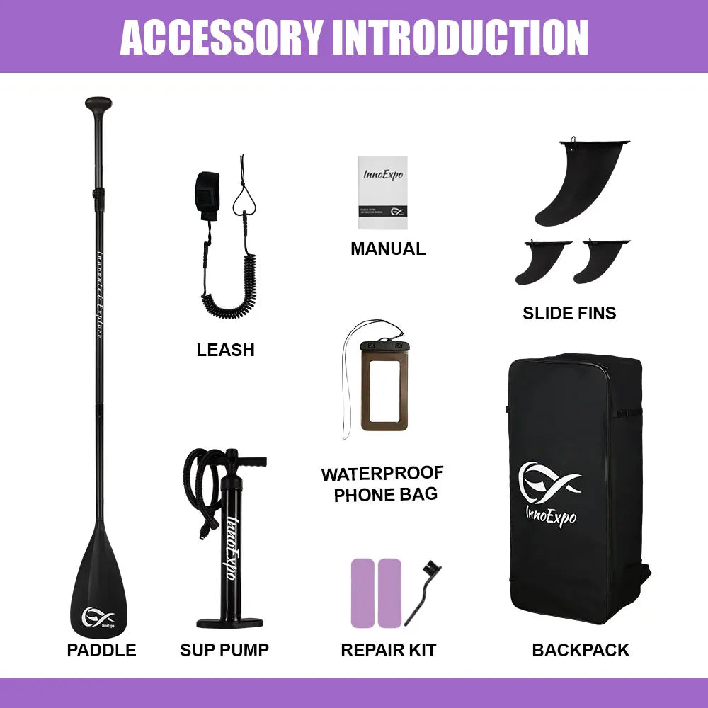 InnoExpo Inflatable Paddling Board Surf Sup Stand Up Paddling Board Non-Slip Water Sport Paddle Board 320*83*15 with Accessories