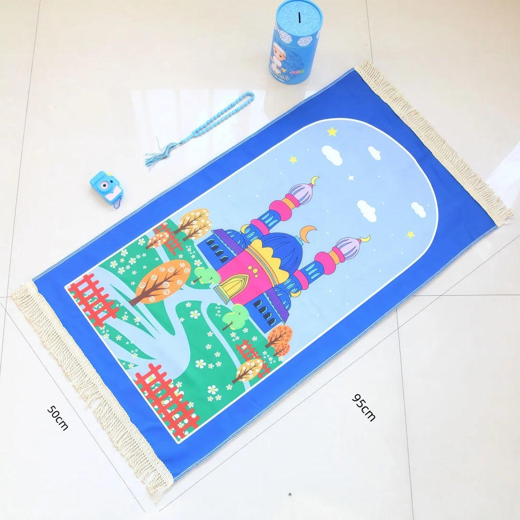 Islamic Kids Prayer Rug Best Sajadah Gift Romadan Gift Children Portable Mat 4pcs Set