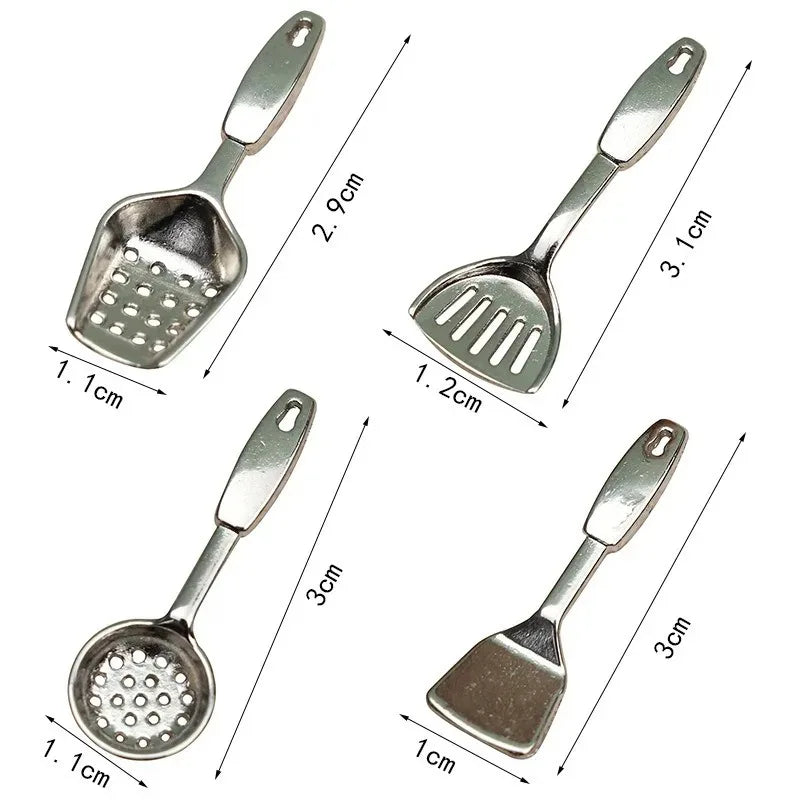 1:12 Dollhouse Miniatures Mini Kitchen Tableware Wooden Knife And Fork Metal Pot Set Doll House Toys Decor Accessories