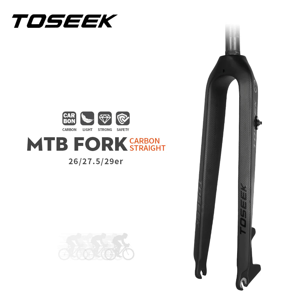 TOSEEK MTB Fork Full Carbon Fiber Bike Front Fork 26/27.5/29" Rigid Bicycle Fork Straight Tube 560g Carbon Lightweight Bike Fork